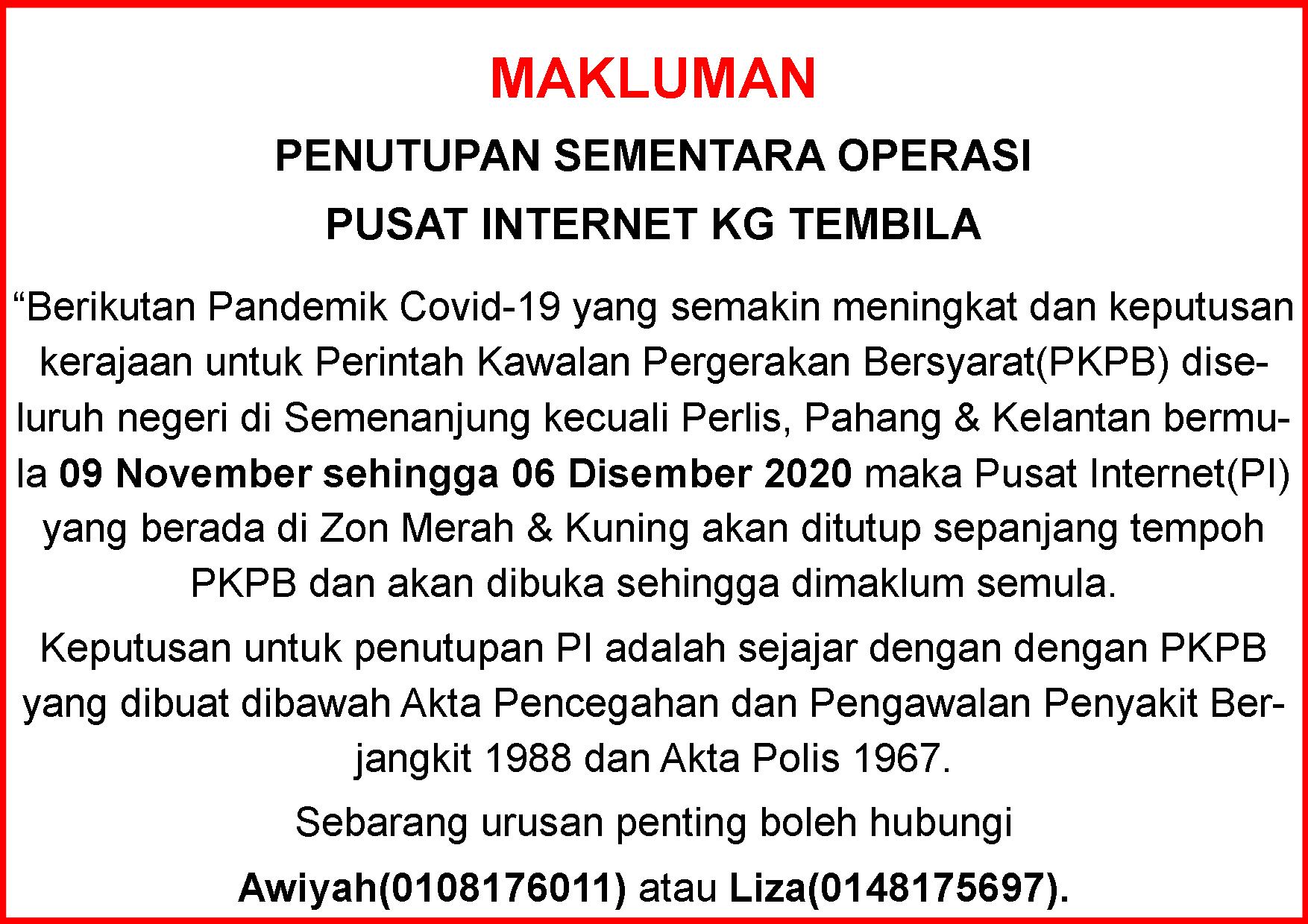 Notis Makluman Penutupan PI PKPB