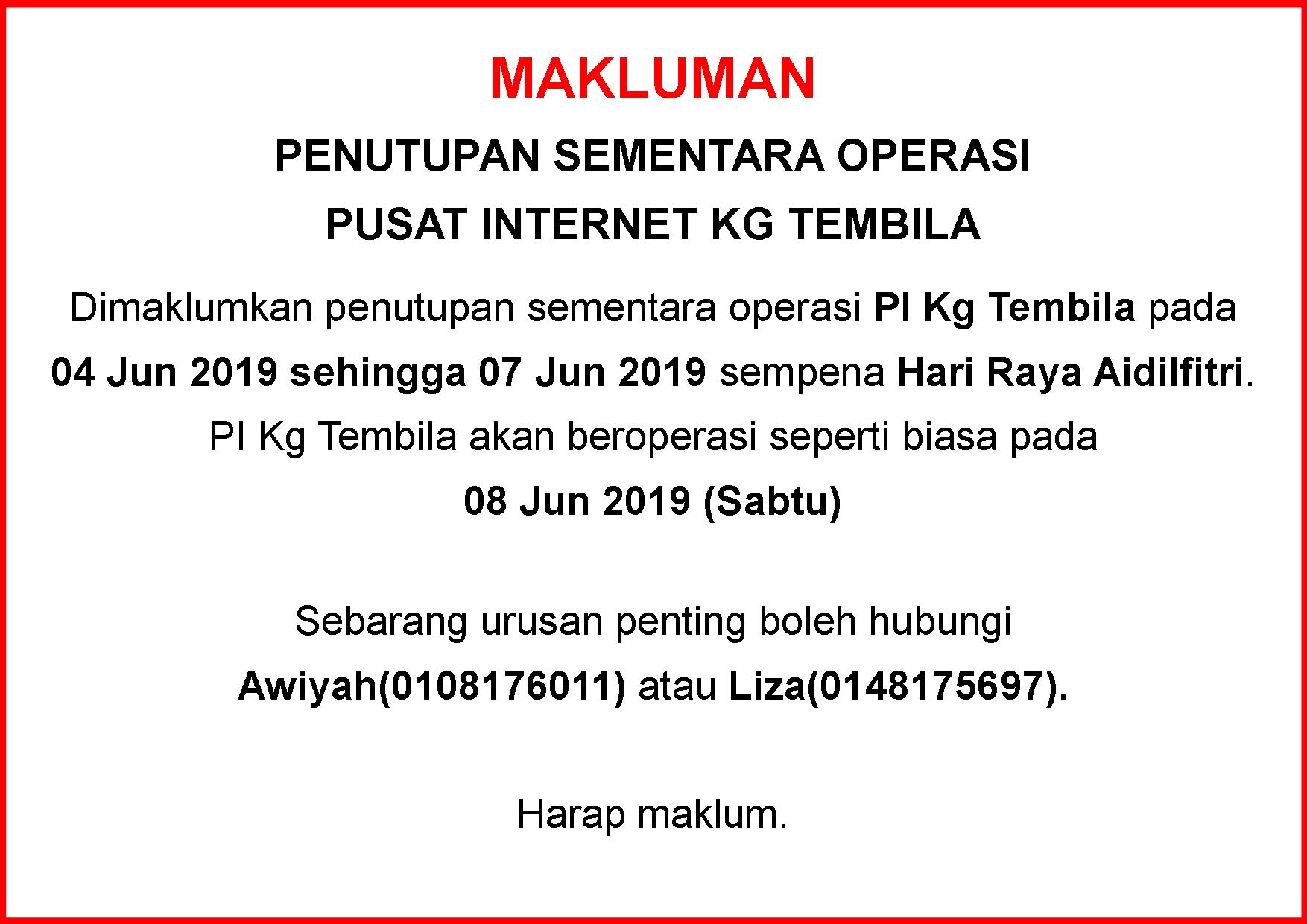 Notis Makluman Penutupan PI Hari Raya